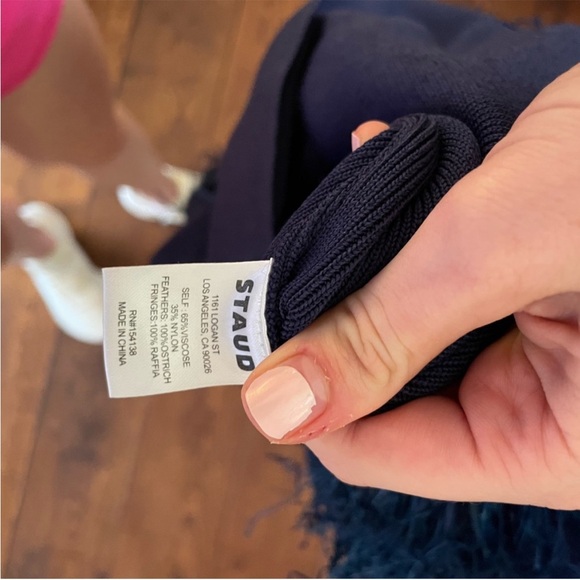 STAUD Portofino Maxi feather trim dress in navy - Picture 4 of 5